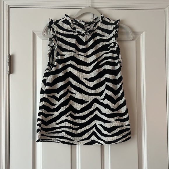 LOFT Tiger Print Textured Ruffle Top - Picture 3 of 6